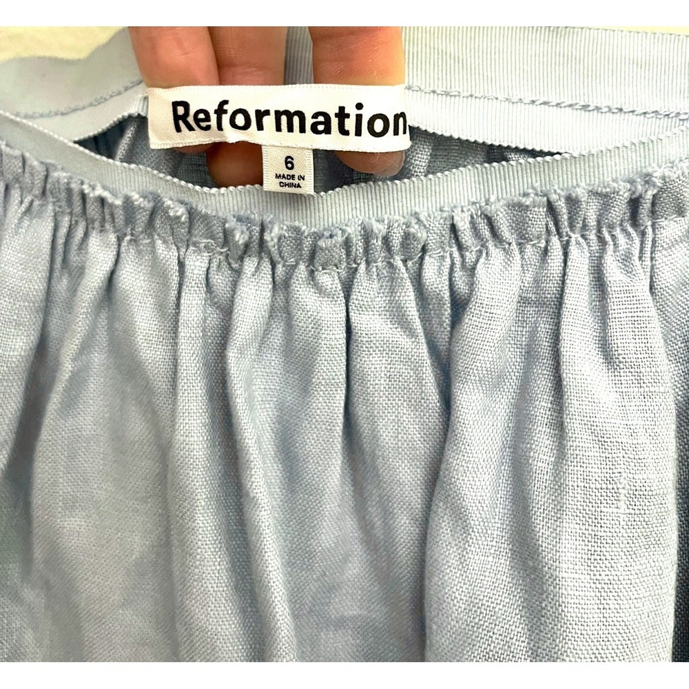 New! REFORMATION 100% Linen Elastic Waist Mini Circle Skirt Light Blue 6 - Picture 5 of 12